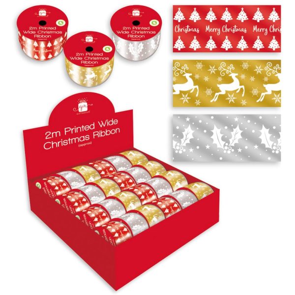 GIFTMAKER PRINTED WIDE FABRIC CHRISTMAS RIBBON 2M