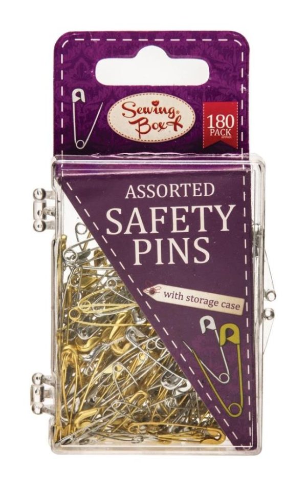 SEWING BOX ASSORTED SAFETY PINS WITH STORAGE CASE PACK OF 180