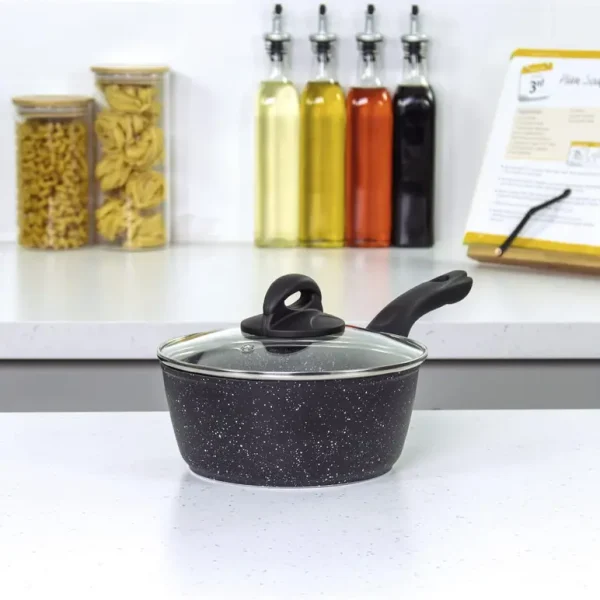 BLACKMOOR BLACK SAUCEPAN WITH GLASS LID 18CM