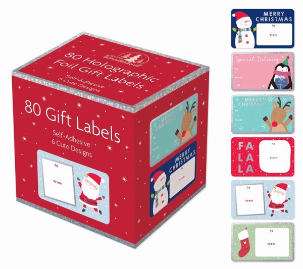 FESTIVE WONDERLAND CUTE HOLOGRAPHIC CHRISTMAS GIFT LABLES TAGS PACK OF 80