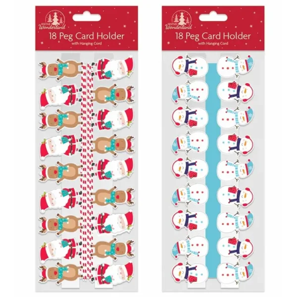 FESTIVE WONDERLAND CHRISTMAS CHARACTER CARD HOLDER PEGS PACK OF 18