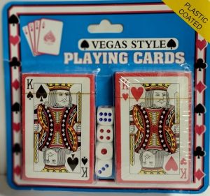 2 PLAYING CARDS AND 4 POKER DICE