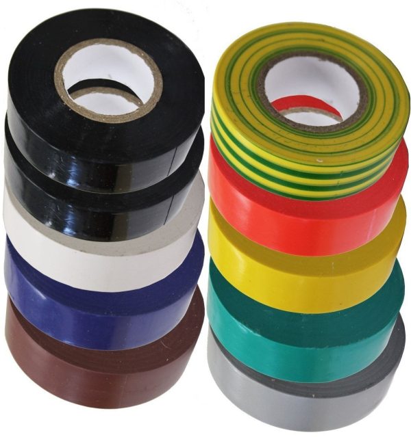 ULTRATAPE ASSORTED COLOUR PVC ELECTRICAL INSULATION TAPE 3M X 19MM PACK OF 10