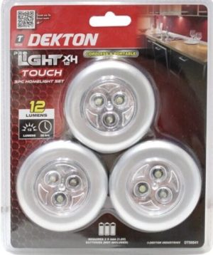 DEKTON PRO BATTERY OPERATED WIRELESS PUSH LED LIGHT PACK OF 3