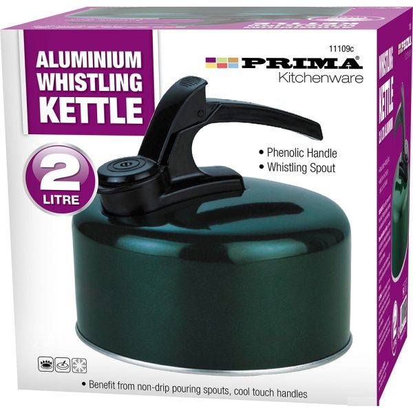 PRIMA ALUMINIUM WHISTELING KETTLE 2 LITRE - GREEN / BLACK