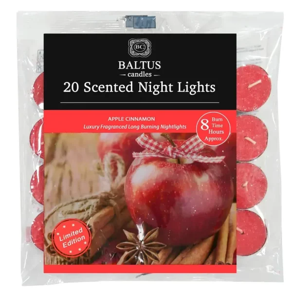 BALTUS WINTER EDITION APPLE CINNAMON 8 HOUR TEA LIGHTS PACK OF 20