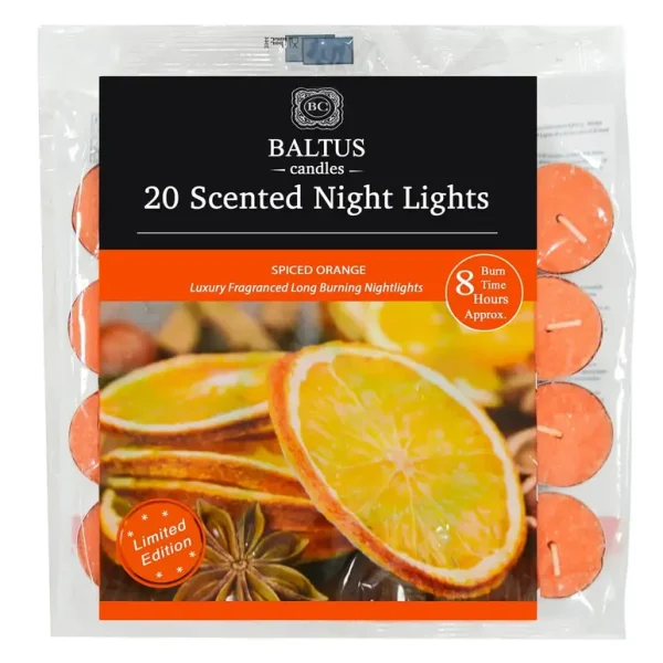 BALTUS WINTER EDITION SPICED ORANGE 8 HOUR TEA LIGHTS PACK OF 20