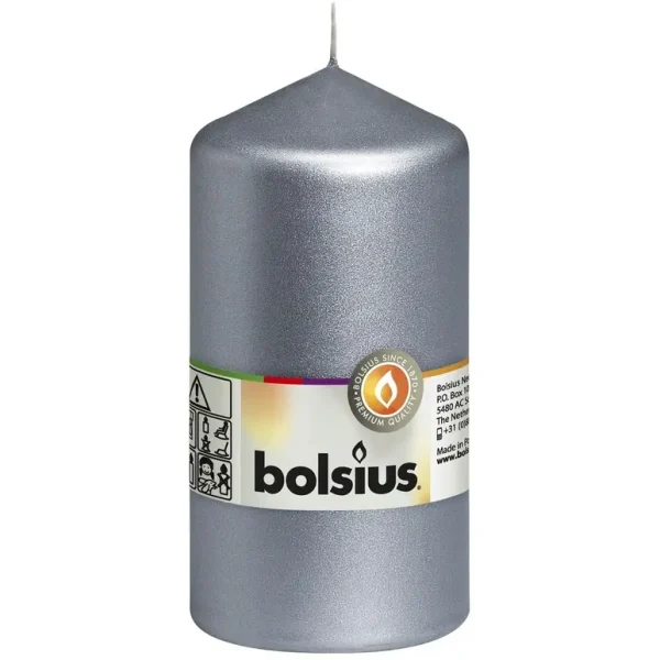 BOLSIUS PILLAR CANDLE SILVER 130MM X 68MM