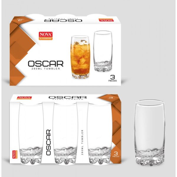 NOVA OSCAR GLASS TUMBLERS 280ML PACK OF 3