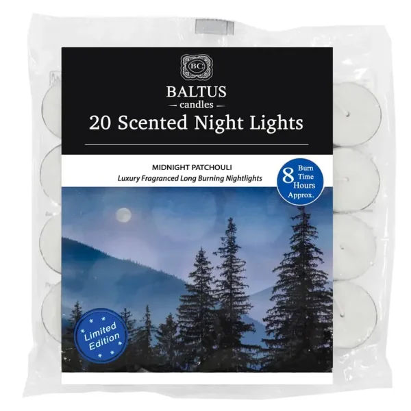 BALTUS LIMITED EDITION MIDNIGHT PATCHOULI 8 HOUR TEA LIGHTS PACK OF 20