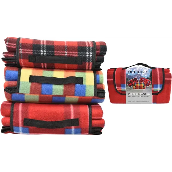 OUT THERE PVC BACKED WATERPROOF FLEECE PICNIC BLANKET 150CM X 130CM