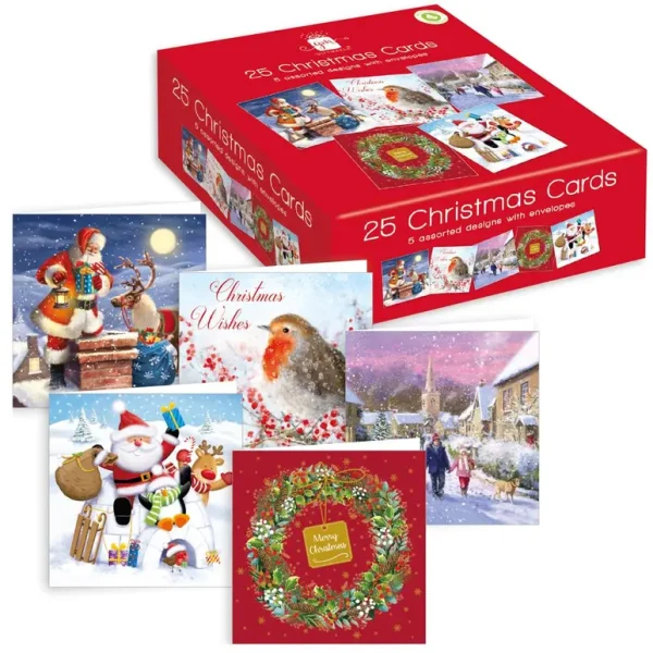 GIFTMAKER BUMPER CHRISTMAS GREETINGS CARDS PACK OF 25