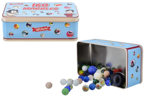 SUPERETRO CLASSIC MARBLES IN A VINTAGE STORAGE GIFT TIN 160/PCS