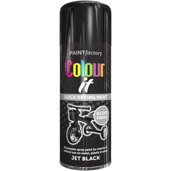 PAINT FACTORY COLOUR IT JET BLACK GLOSS SPRAY PAINT 400ML