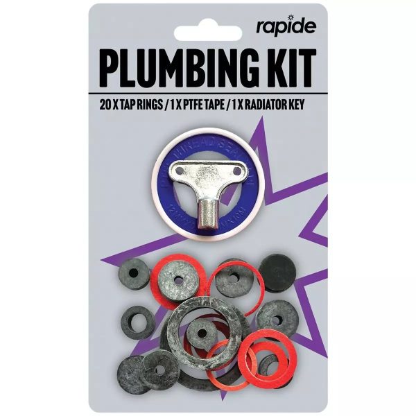 RAPIDE PLUMBING 22PCS KIT (TAP WASHERS - RADIATOR KEY - PTFE TAPE)