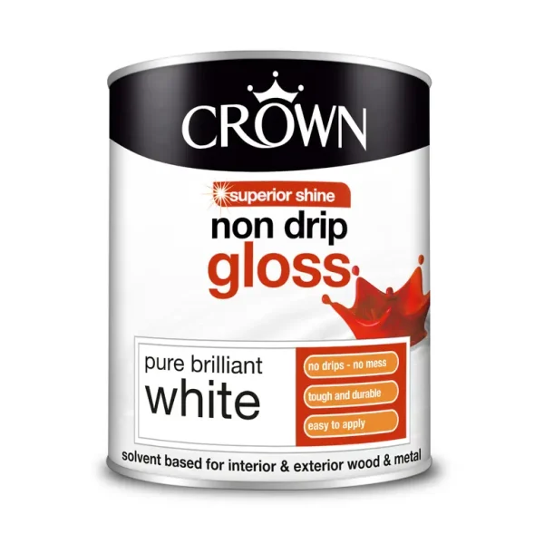 CROWN NON DRIP GLOSS PURE BRILLIANT WHITE PAINT 750ML