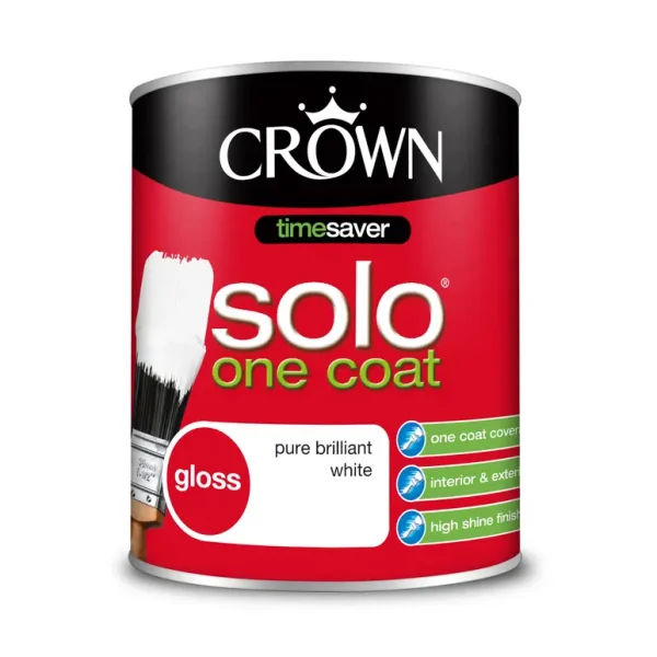 CROWN SOLO GLOSS PURE BRILLIANT WHITE PAINT 750ML