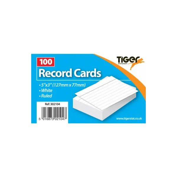 TIGER WHITE RECORD CARDS 5 INCH X 3 INCH 100/SHEETS