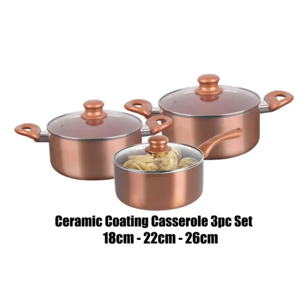 LIVING COOK CEARAMIC COATED SAUCEPAN WITH LID SET 6PCS