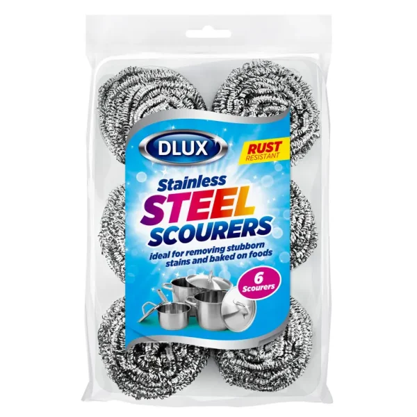 DELUX STAINLESS STEEL SCOURERS PACK OF 6