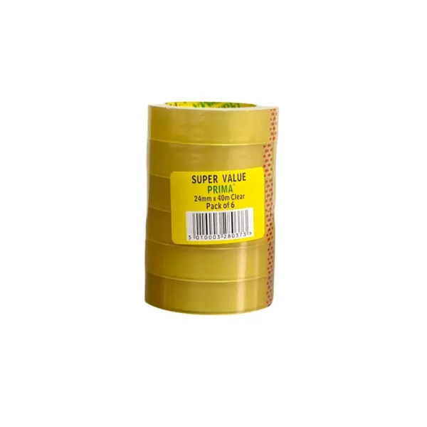 PRIMA CLEAR TAPE ROLLS 24MM X 40M PACK OF 6