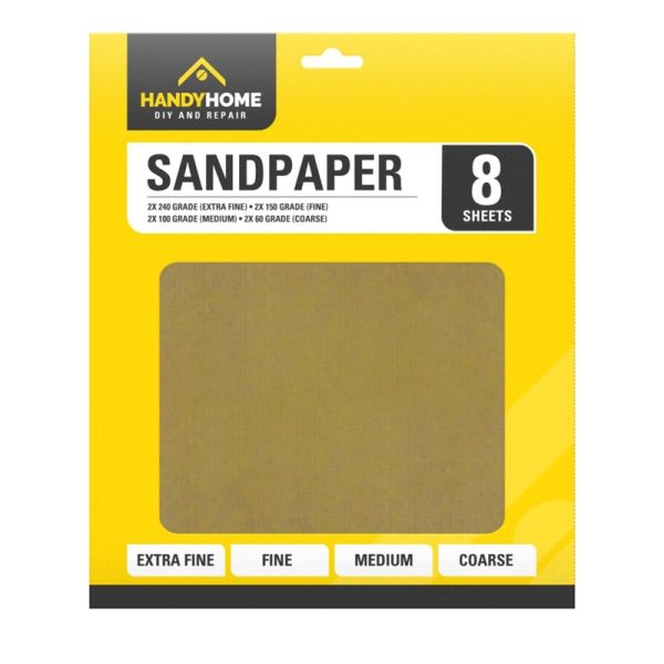 HANDY HOME ASSORTED SAND PAPER PACK OF 8