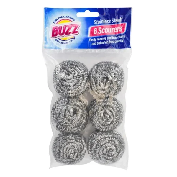 BUZZ STAINLESS STEEL SCOURERS PACK OF 6