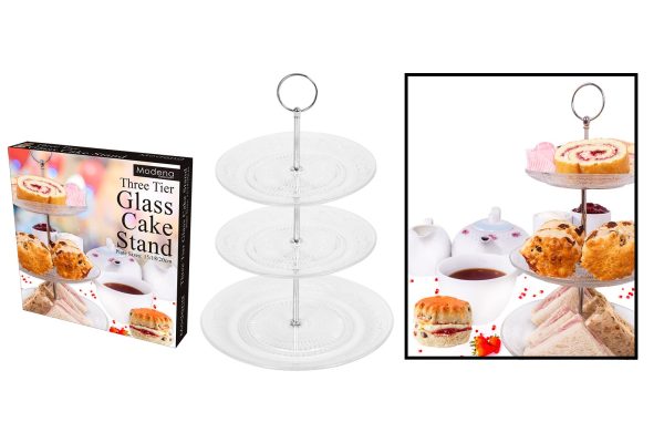 MODENA THREE TIER GLASS CAKE STAND 15 X 18 X 20CM