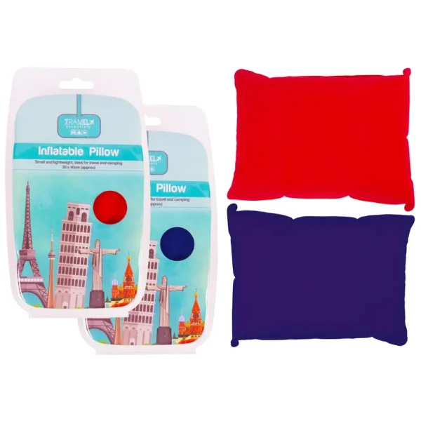 ASSORTED COLOUR TRAVEL ESSENTIALS INFLATABLE PILLOW 30 X 40CM