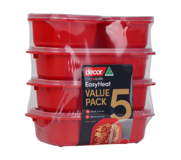 DECOR MICROSAFE EASY HEAT FOOD STORAGE BOX PACK OF 5