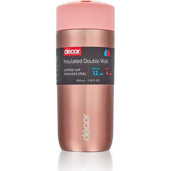 DECOR VACUUM INSULATED STAINLESS TRAVEL COFFEE CUP 350ML - ROSE GOLD