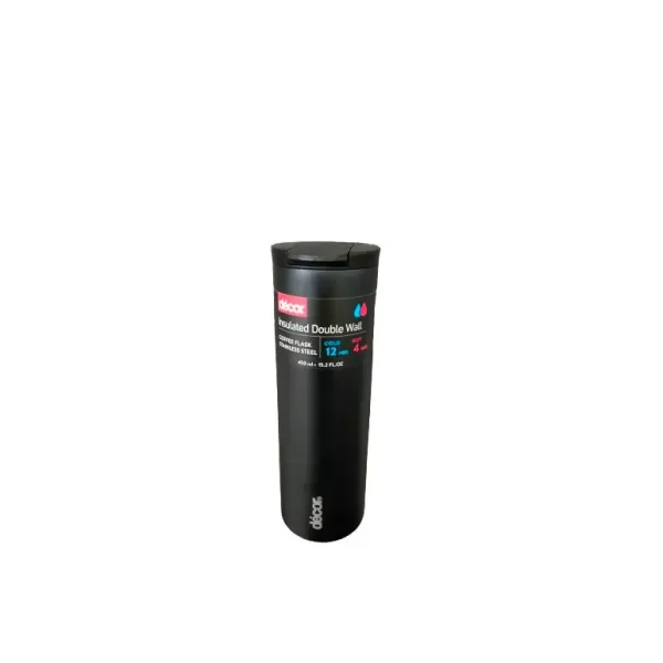 DECOR VACUUM INSULATED STAINLESS TRAVEL COFFEE CUP 450ML - BLACK