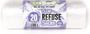 ECO 360 CLEAR REFUSE SACK BIN BAG 100L PACK OF 20