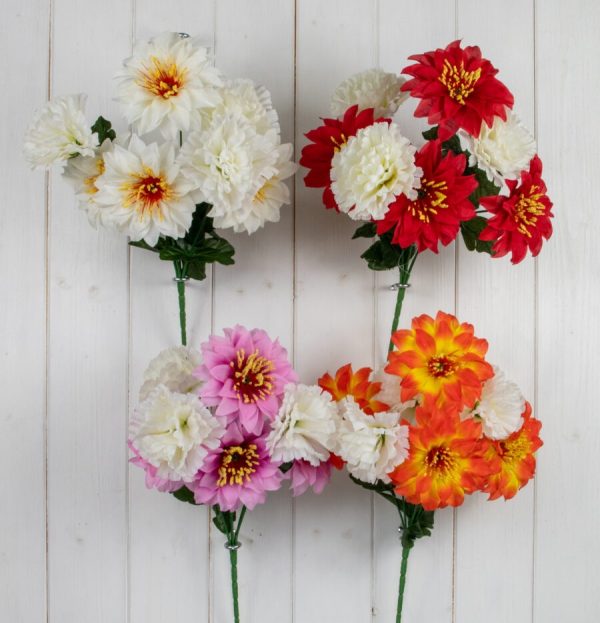 ASSORTED COLOUR ARTIFICIAL / FAUX FLOWER ZINNIA / CARNATION BUSH