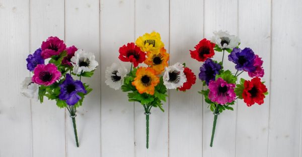 ASSORTED COLOUR ARTIFICIAL / FAUX FLOWER ANEMONE BUSH