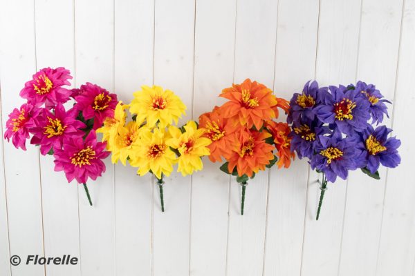 ASSORTED COLOUR ARTIFICIAL / FAUX FLOWER CARNIVAL ZINNIA BUSH