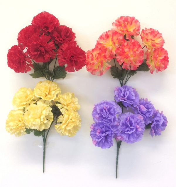 ASSORTED COLOUR ARTIFICIAL / FAUX FLOWER CARNATION BUSH