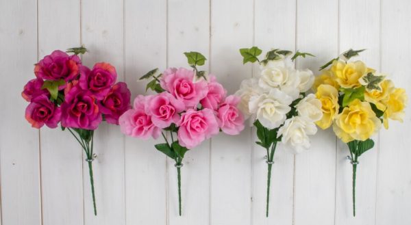 ASSORTED COLOUR ARTIFICIAL / FAUX FLOWER ROSE / IVY BUSH