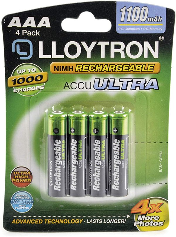 LLOYTRON NIMH RECHARGEABLE ACCU ULTRA BATTERIES AAA 1100MAH PACK OF 4