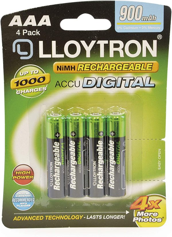 LLOYTRON NIMH RECHARGEABLE ACCU ULTRA BATTERIES AAA 900MAH PACK OF 4