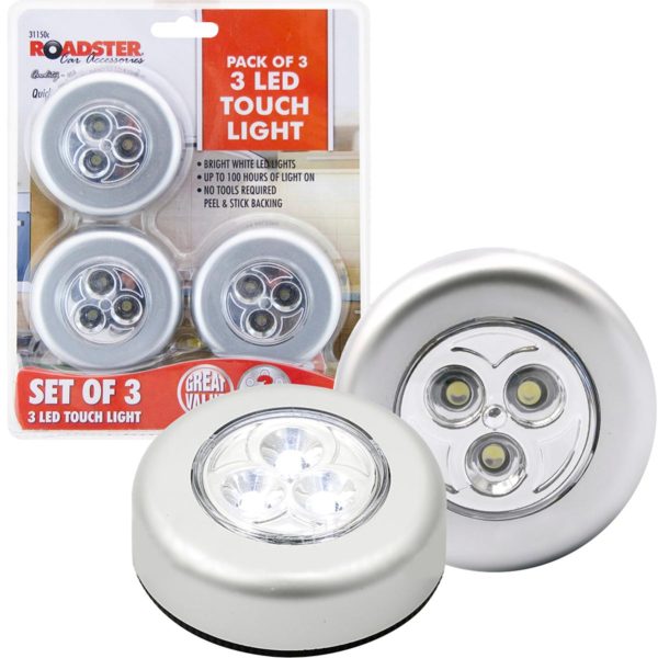 ROADSTER BATTERY OPERATED WIRELESS PUSH LED LIGHT PACK OF 3