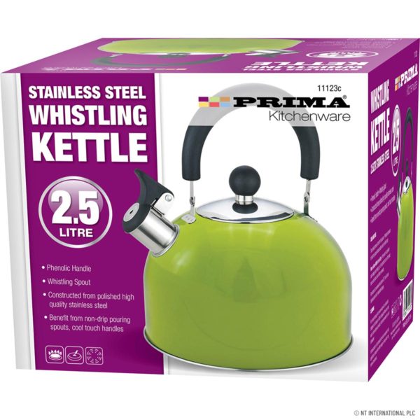 PRIMA STAINLESS STEEL WHISTLING KETTLE 2.5 LTR - GREEN