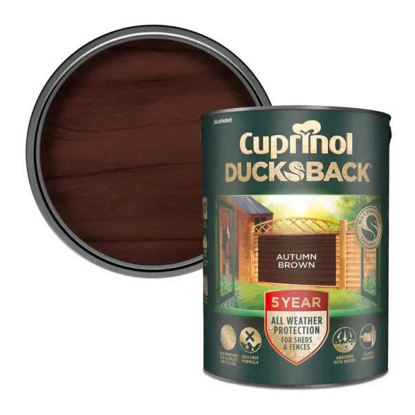 CUPRINOL DUCKSBACK EXTERIOR WOOD SHEDS FENCES PAINT 5L - AUTUMN BROWN