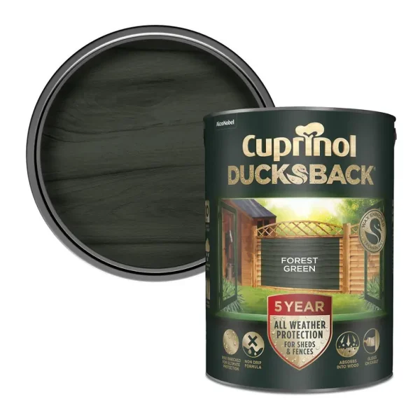 CUPRINOL DUCKSBACK EXTERIOR WOOD SHEDS FENCES PAINT 5L - FOREST GREEN