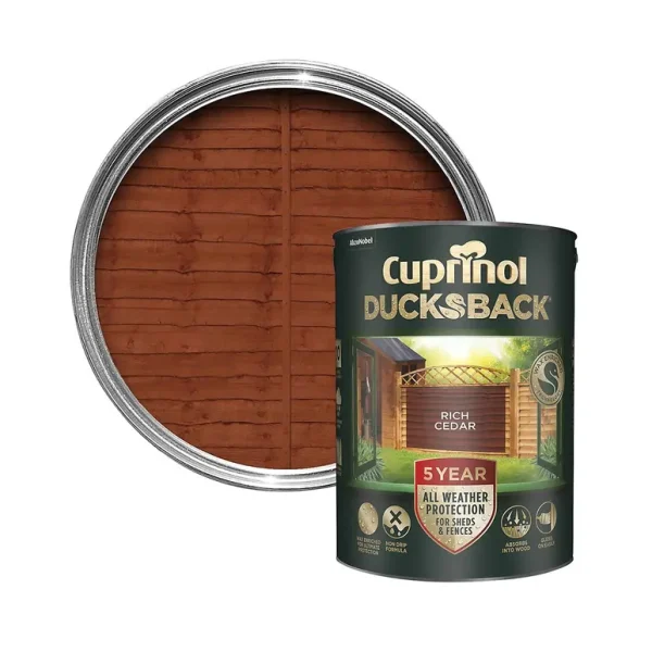 CUPRINOL DUCKSBACK EXTERIOR WOOD SHEDS FENCES PAINT 5L - RICH CEDAR