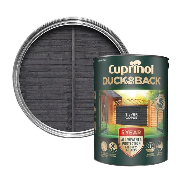 CUPRINOL DUCKSBACK EXTERIOR WOOD SHEDS FENCES PAINT 5L - SILVER COPSE