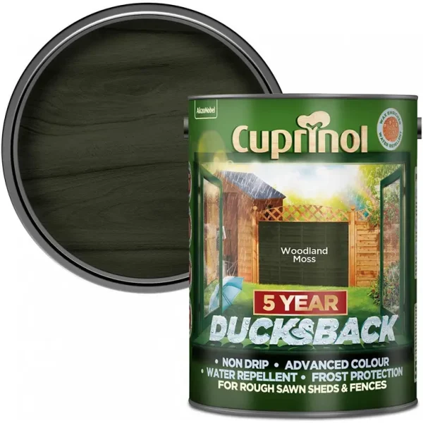 CUPRINOL DUCKSBACK EXTERIOR WOOD SHEDS FENCES PAINT 5L - WOODLAND MOOS