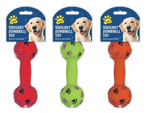 KINGDOM PAW PRINT SQUEAKY DUMBELL PET DOG TOY