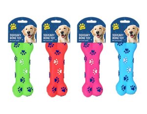 KINGDOM PAW PRINT SQUEAKY BONE PET DOG TOY
