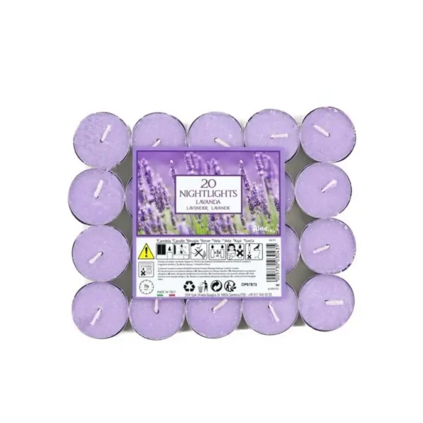 ALADINO NIGHTLIGHTS TEALIGHT CANDLE 7HRS PACK OF 20 - LAVENDER